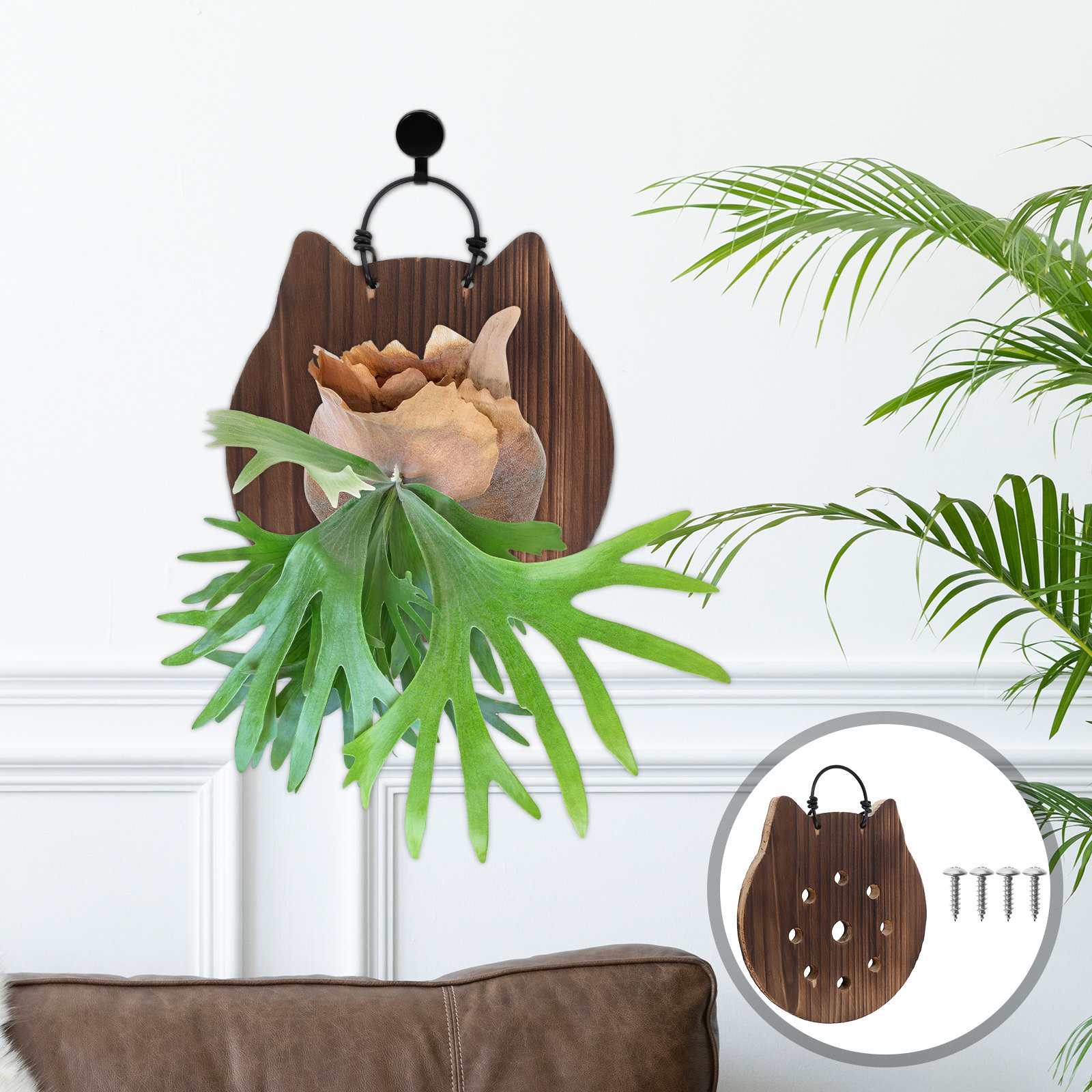 Vertical Wall Planter - Cat Shape Fern Mounting Board Natural