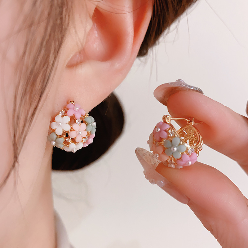 Gardening Tools Girls - Fashionable Zircon Pearl Flower Basket Ear