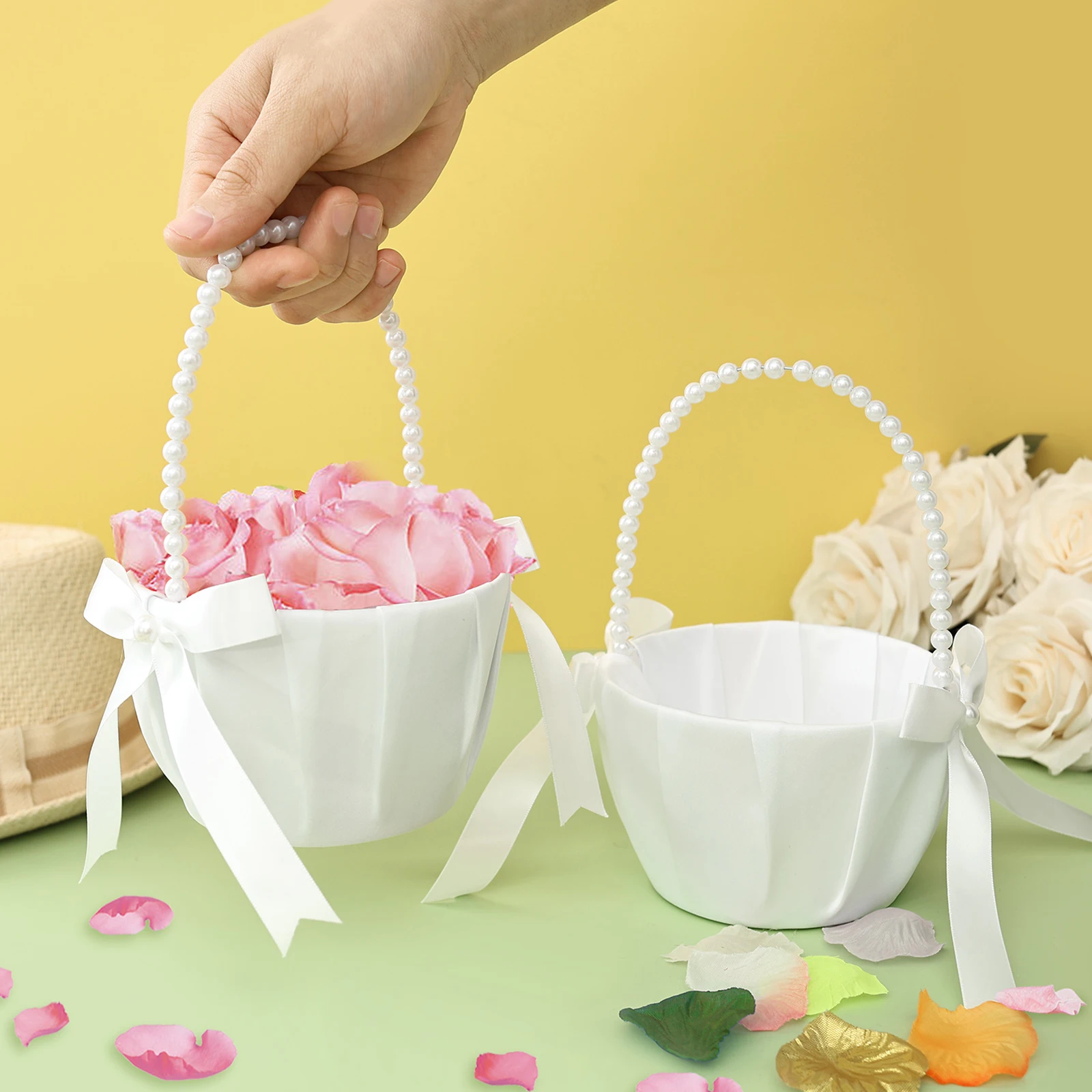 Gardening Tools Girls - 2Pcs Wedding Flower Girl Basket Bowknot